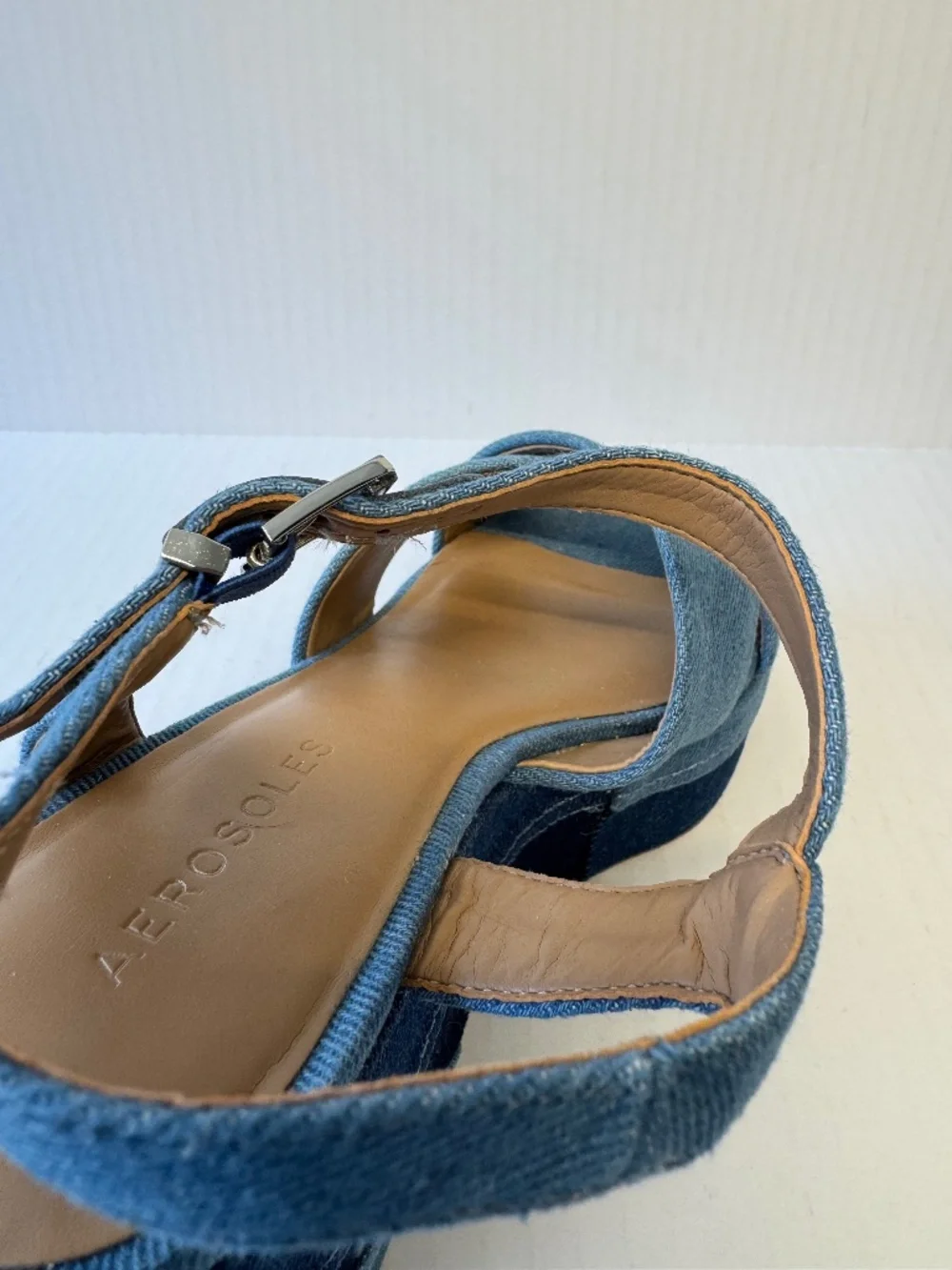 AEROSOLES Denim Blue Crossband Wedge Sandals